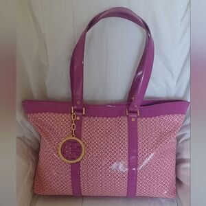 Tory Burch Pink Tote Bag with Gold Accents